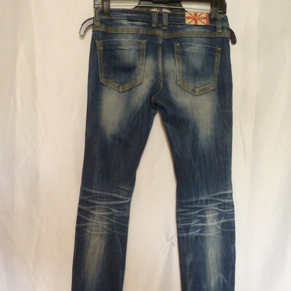 Sale - Machine Brand Sexy Blue Distressed Stretch Jeans Sz 26 - Picture 2 of 8